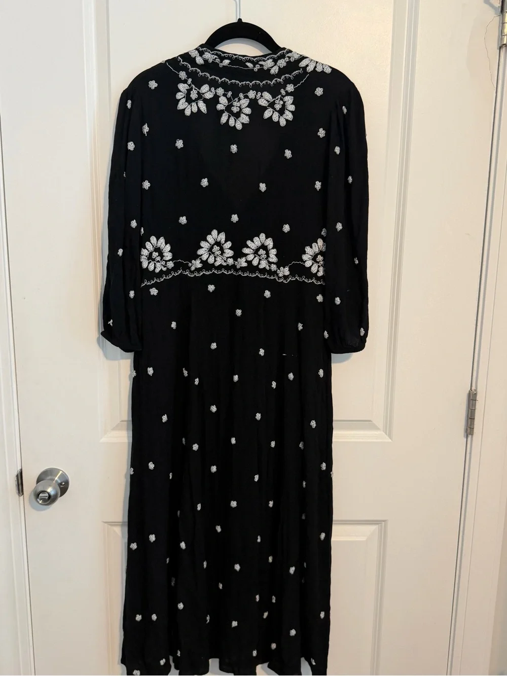 Free People Lily of the Valley Embroidered Maxi Dress Black White Size M